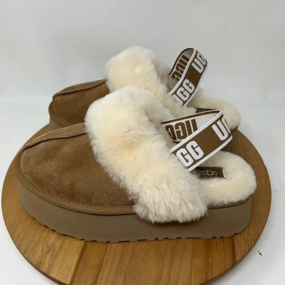 Ugg Shoes Womens 9 Funkette Platform Clog Slippers Chestnut Brown Slip On Cozy